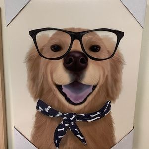 New Golden Retriever w/ Glasses Canvas Wall Decor